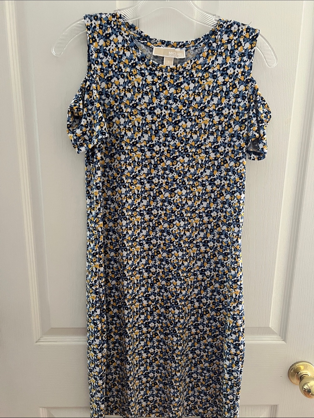 MICHAEL Michael Kors Blue and Yellow Floral Cold-Shoulder Dress